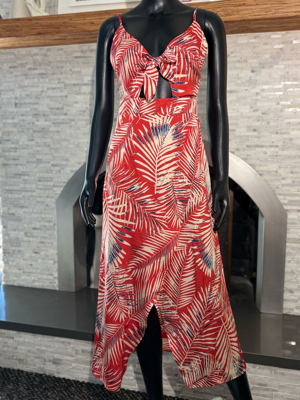 Cupshe Reagan Tropical Knotted Midi Dress - Red Palm Print Cutout - Size S